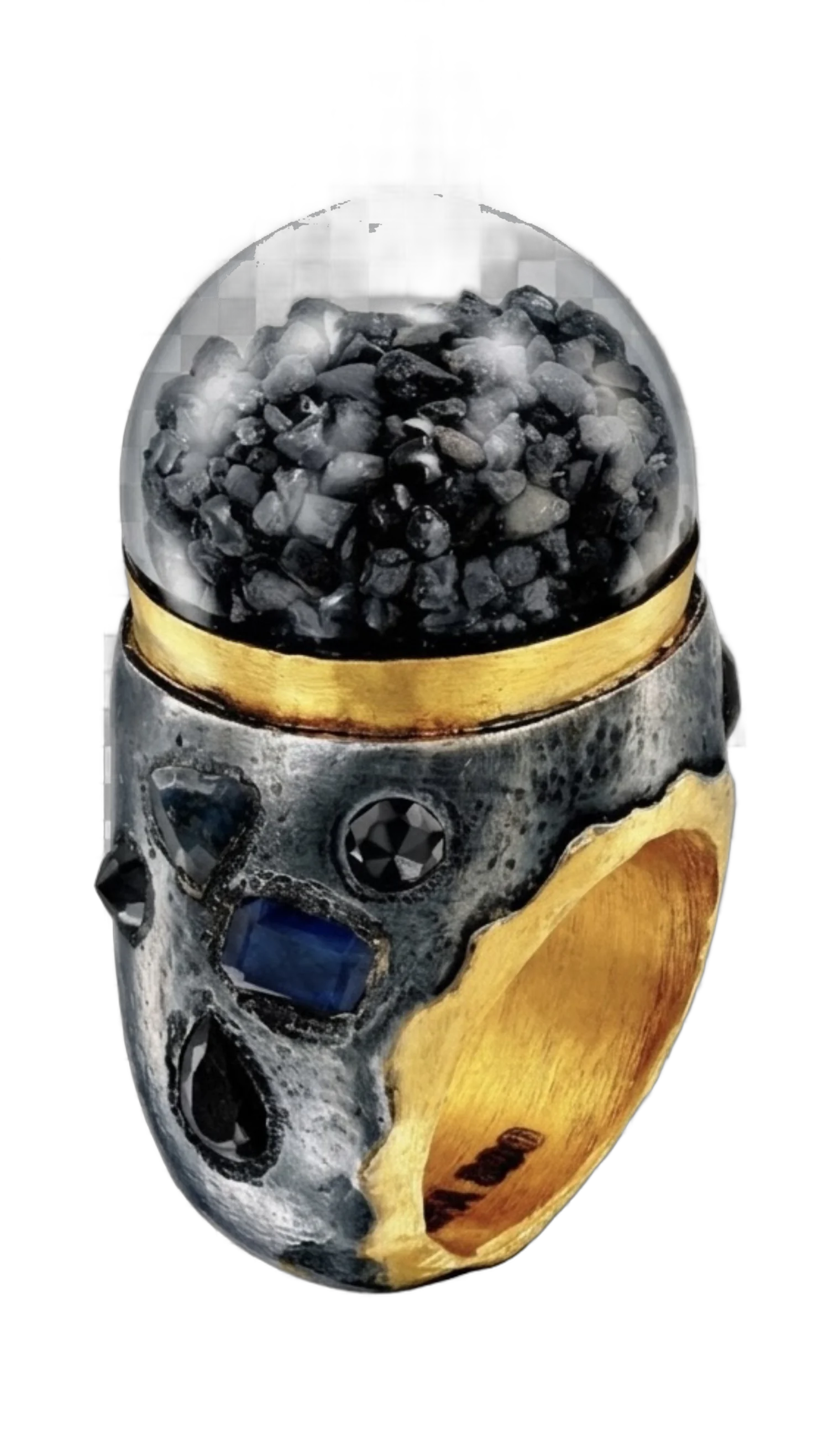 Yossi Harari sculptural ring with dark stones