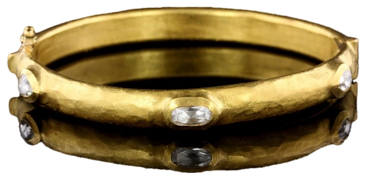 24K yellow gold bangle bracelet set with rose-cut diamonds