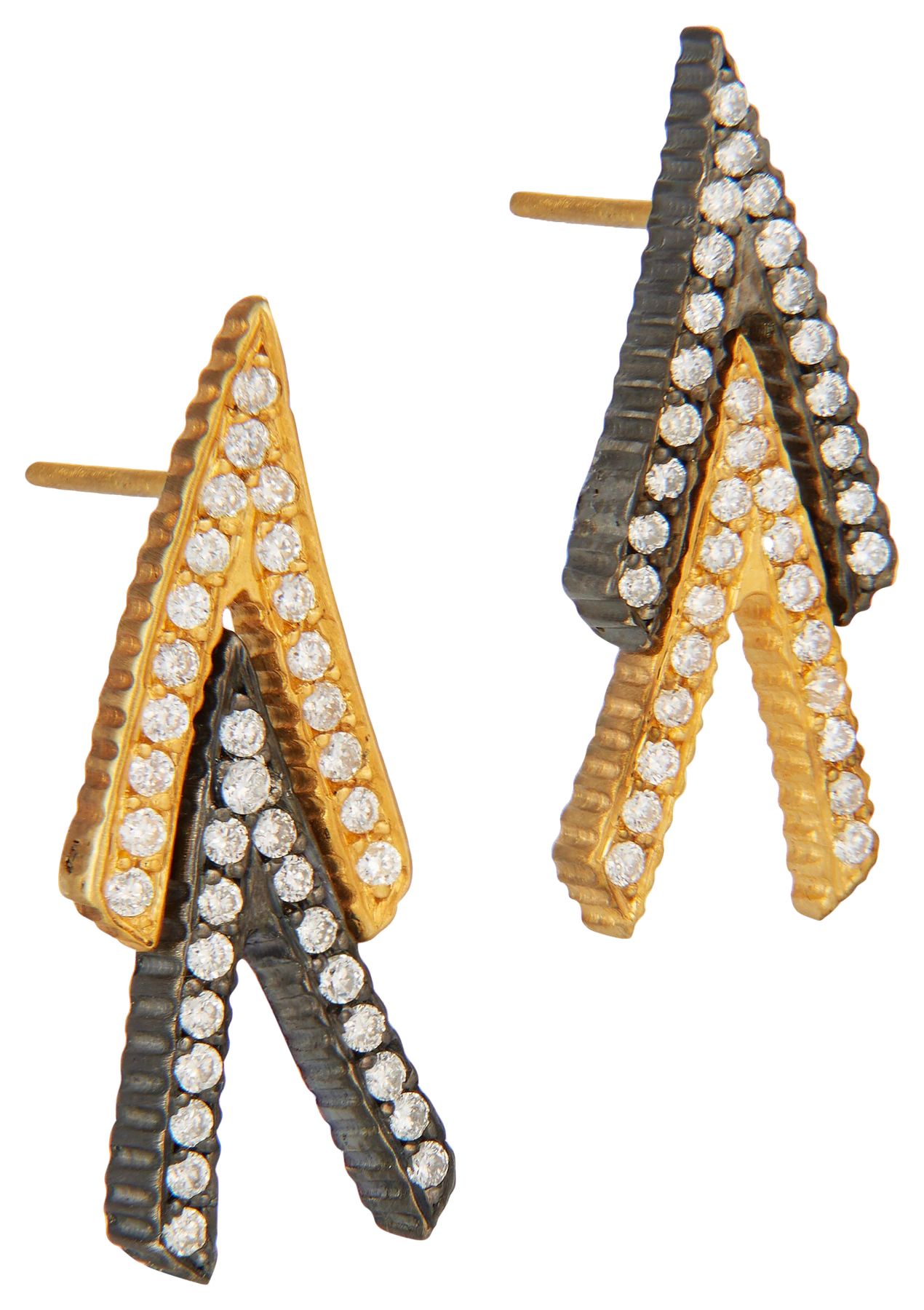 Lilah double V earrings in 18K yellow gold set with diamonds