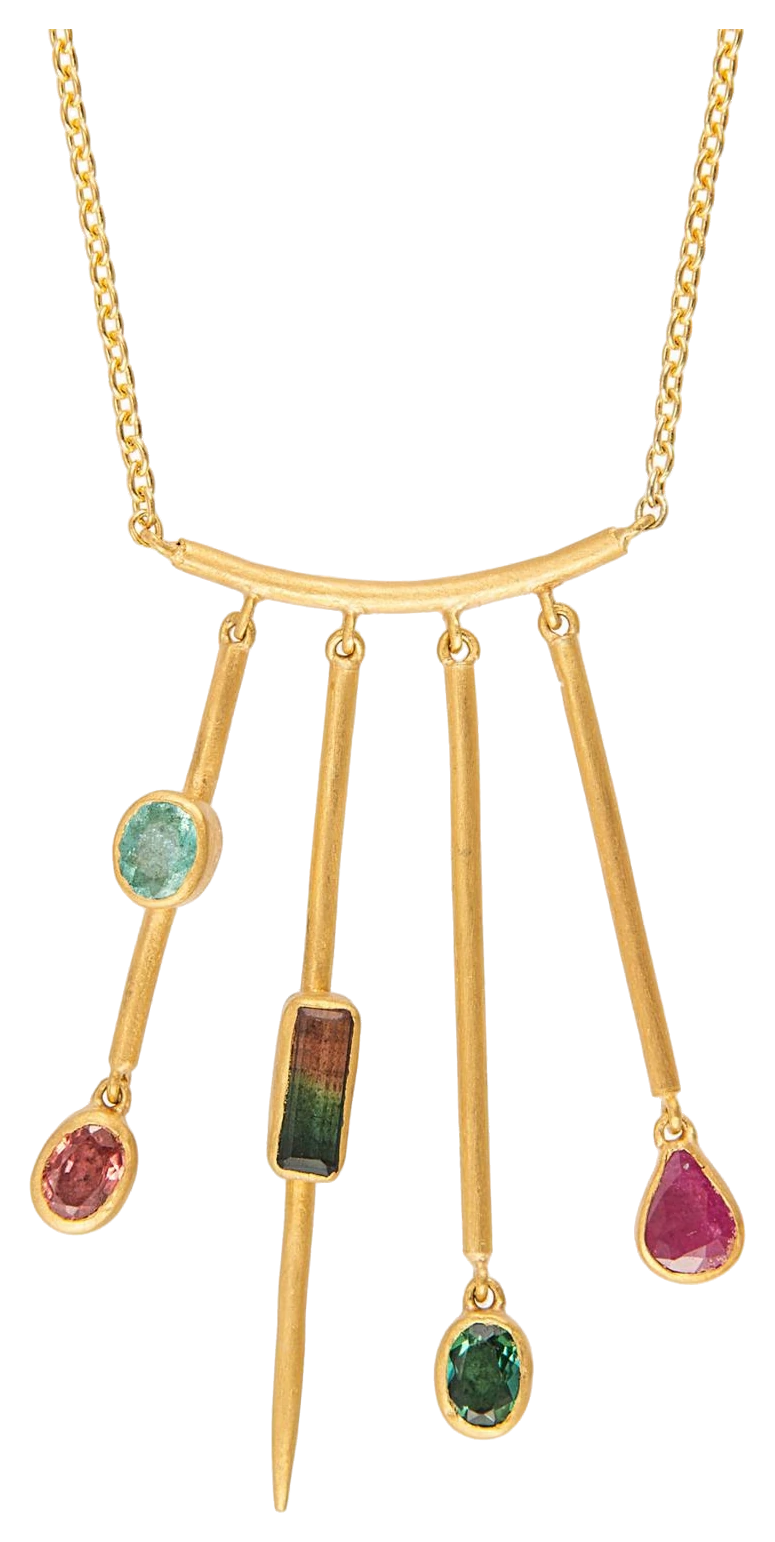 Reyna necklace in 18K and 24K gold with Paraiba and watermelon tourmalines